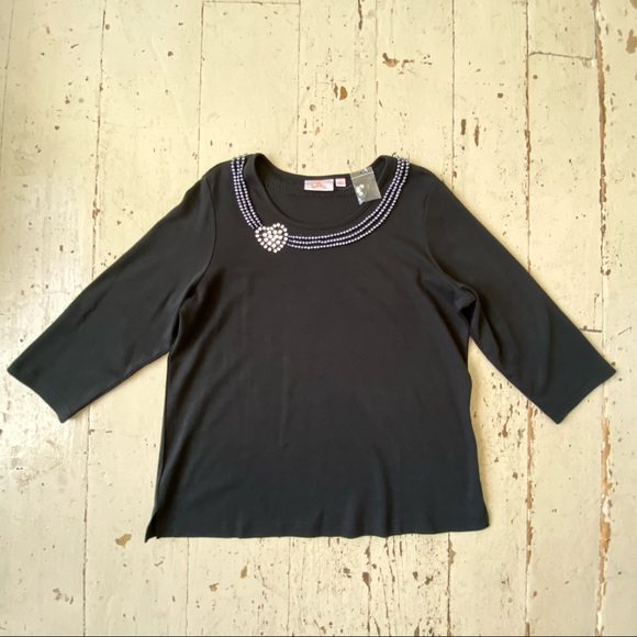 Quacker Factory NWOT Beaded Heart RS Valentines Day Cotton Top - Picture 6 of 12